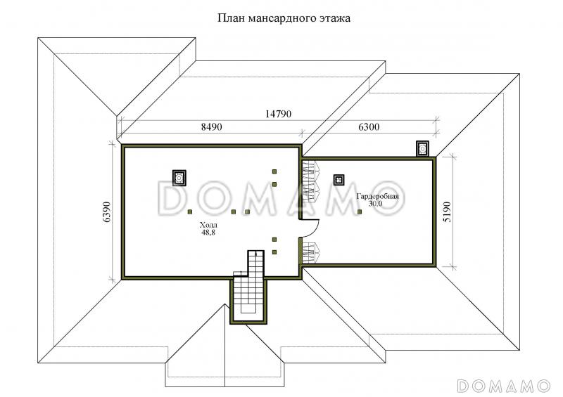 Проект одноэтажного дома с мансардой, верандой и гаражом на 2 машины / План мансардного этажа