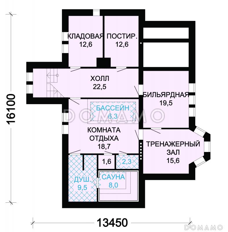 Проект кирпичного дома с пристроенным большим гаражом / План цокольного этажа