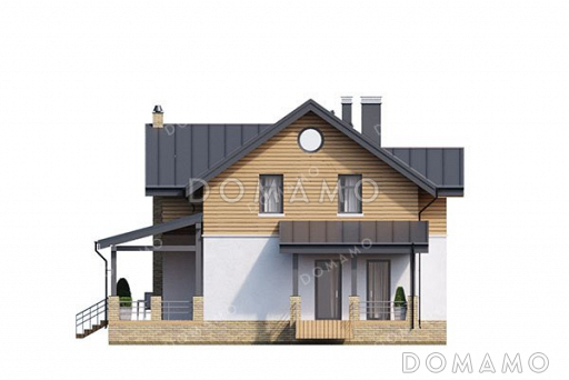 Проект одноэтажного дома с мансардой и террасой / Фасад 2