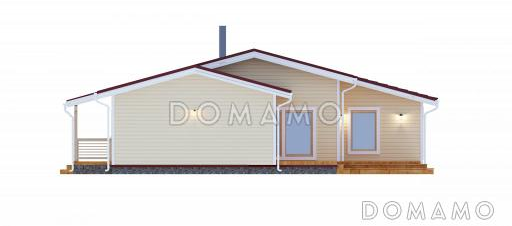 Проект уютного одноэтажного каркасного дома с большой открытой террасой / Фасад 2 Проект уютного одноэтажного каркасного дома с большой открытой террасой / Фасад 2