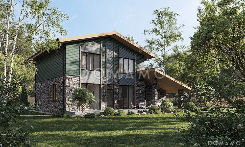 Проект двухэтажного дома с гаражом, террасой и тремя спальнями / 2