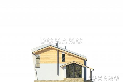 Проект дома с крытой террасой, большой кухней-столовой, просторной гостиной с камином, постирочной, балконом / Фасад 2