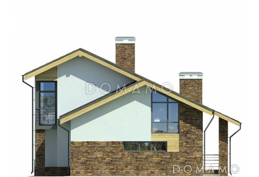 Проект дома с гаражом на одну машину, гостиной с камином, балконом / Фасад 4