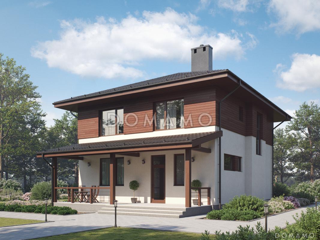 Проект двухэтажного газобетонного дома с эркером и крытой террасой на входе / 2