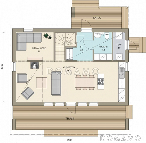 Проект стильного каркасного дома / План 1 этажа Проект стильного каркасного дома / План 1 этажа