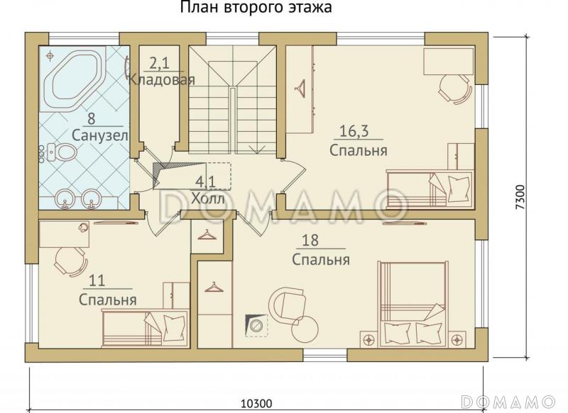 Проект современного двухэтажного каркасного дома / План 2 этажа