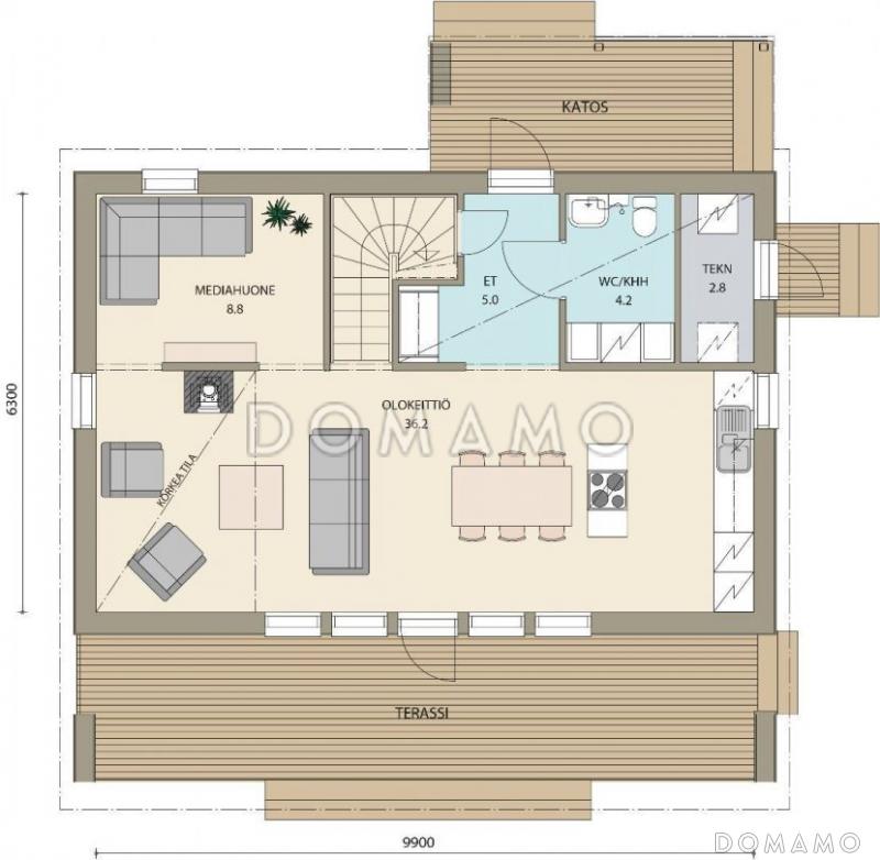 Проект стильного каркасного дома / План 1 этажа