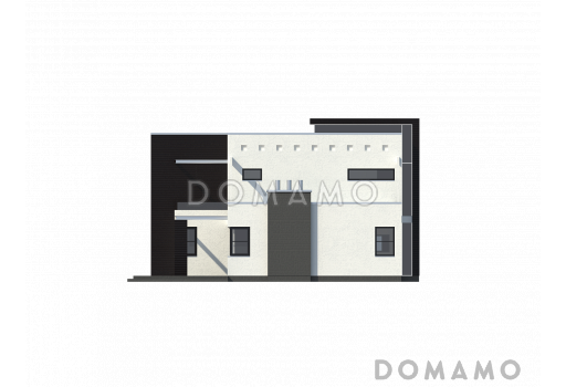 Проект современного просторного двухэтажного дома из кирпича в стиле кубизм с гаражом и террасой над ним / Фасад 4