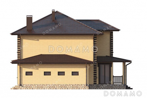 Проект дома с террасой и пристроенным гаражом / Фасад 3