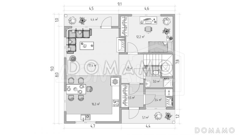 Ницца 9х9 / План 1 этажа