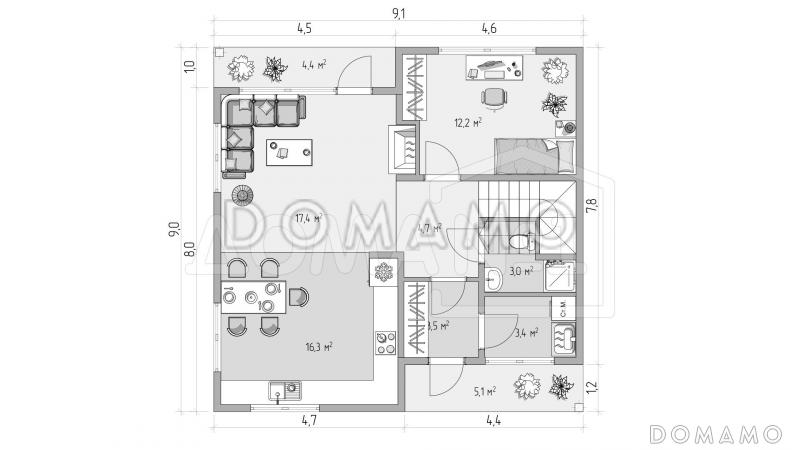 Ницца 9х9 / План 1 этажа