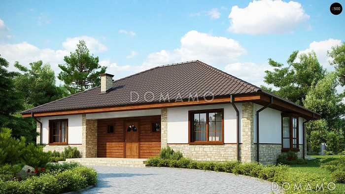 Проект загородного дома с тремя спальнями, кладовой с кухней, просторной гостиной