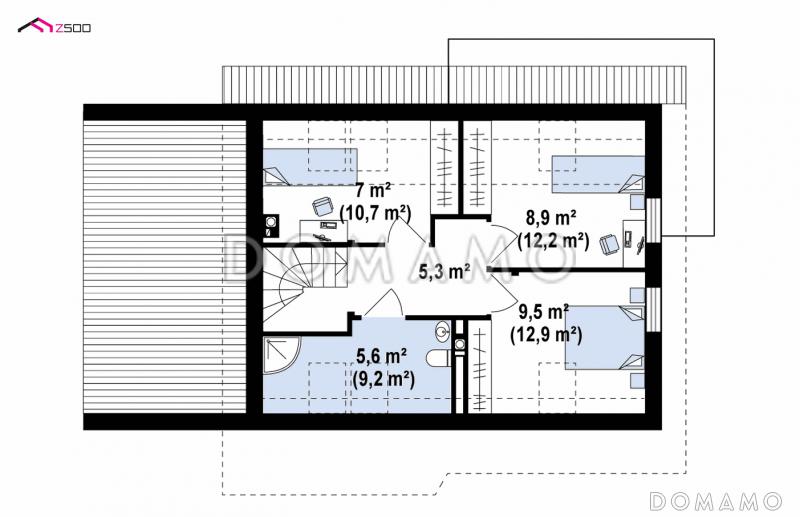 Проект дома из кирпича с мансардой, камином, кабинетом и гаражом / План мансардного этажа