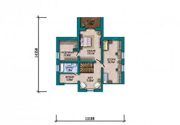 Проект дома с 3 большими спальнями, зимним садом, террасой и балконом / План мансардного этажа