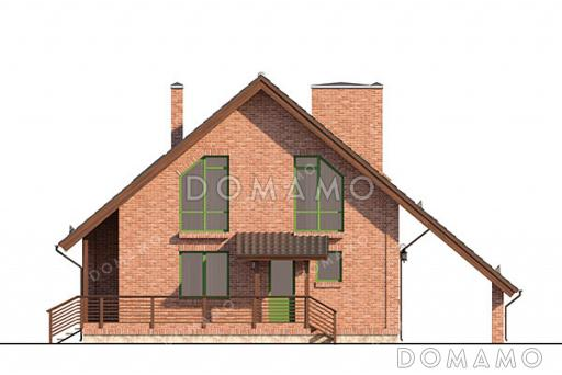 Проект дома с мансардой, двумя террасами и навесом для машины / Фасад 3