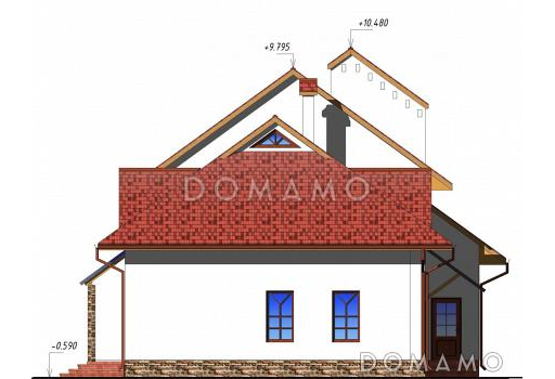 Проект одноэтажного дома с мансардным этажом и встроенным гаражом / Фасад 1