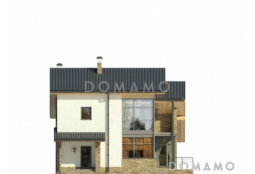 Проект дома с террасами, мансардными окнами, кухней-столовой / Фасад 1