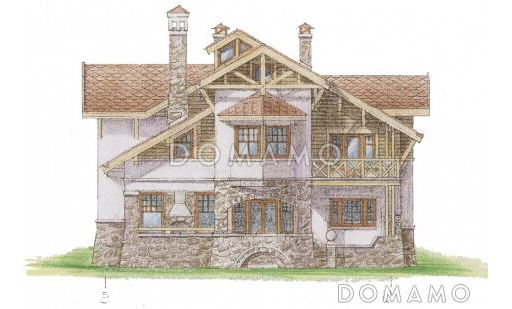 Проект коттеджа в стиле шале с двусветной гостиной / Фасад 2