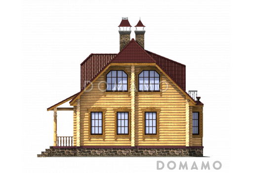 Проект традиционного усадебного дома из бревен / Фасад 3