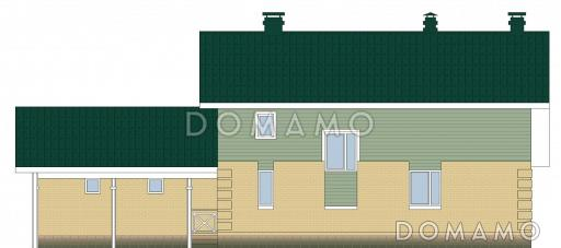 Проект каркасного дома с навесом для двух машин и крытой террасой / Фасад 3 Проект каркасного дома с навесом для двух машин и крытой террасой / Фасад 3