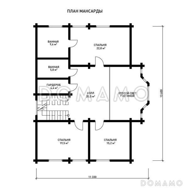 Проект дома с большим и красивым эркером / План мансардного этажа Проект дома с большим и красивым эркером / План мансардного этажа
