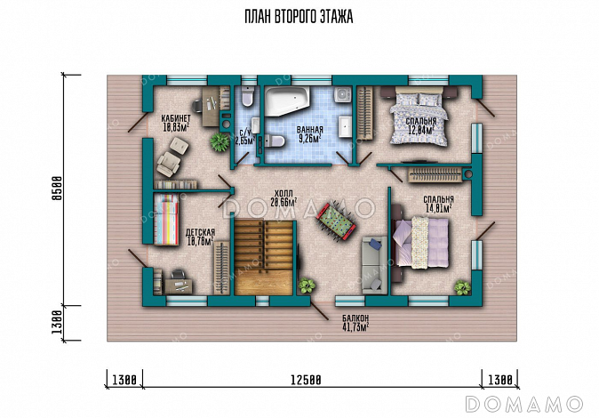 Проект дома с террасой и четырьмя спальнями / План 2 этажа