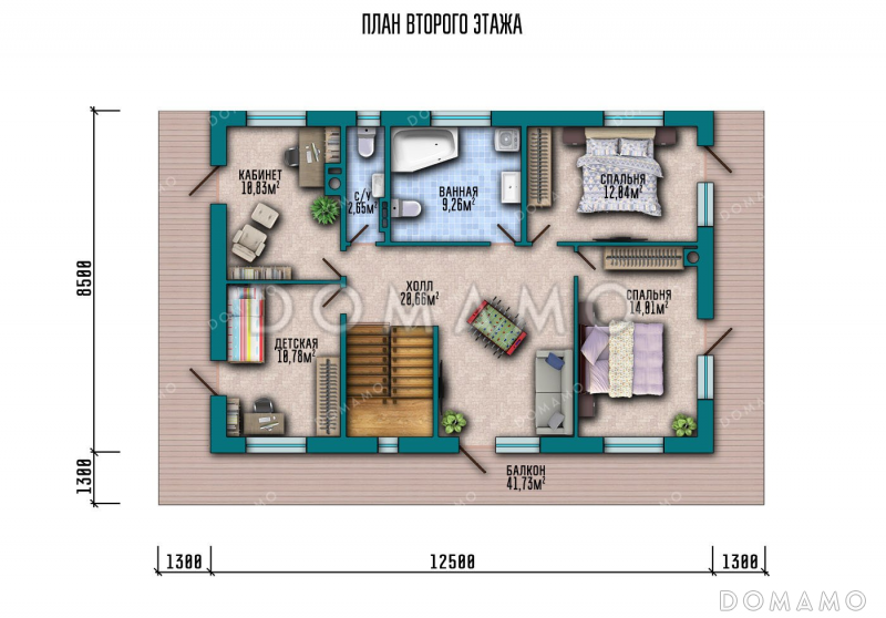 Проект дома с террасой и четырьмя спальнями / План 2 этажа