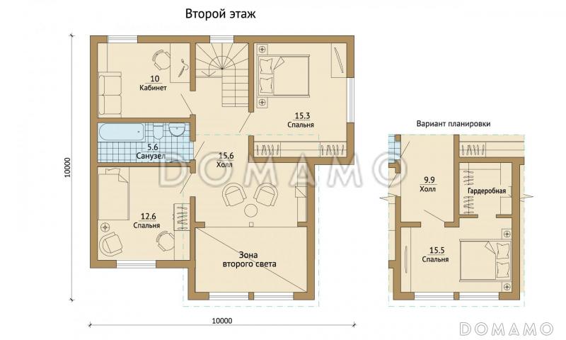 Проект каркасного дома со вторым светом и маленькой сауной / План мансардного этажа