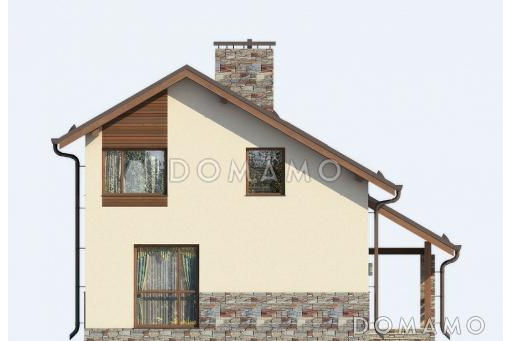 Проект небольшого, уютного дома из пеноблоков с двускатной крышей / Фасад 4