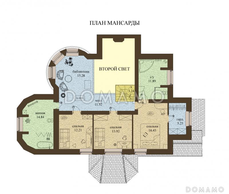 Проект дома с цокольным и мансардным этажами, с двумя эркерами - башнями / План #3