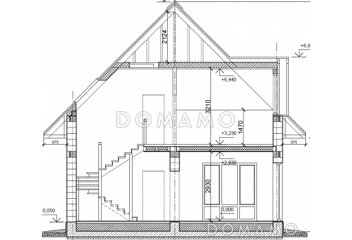 Проект дома из газобетона с гостевой комнатой / Разрез по дому
