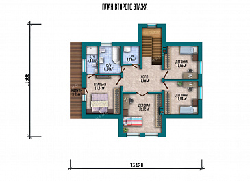 Проект дома с мастер-спальней, гостевой комнатой на первом этаже, балконом и террасой / План мансардного этажа