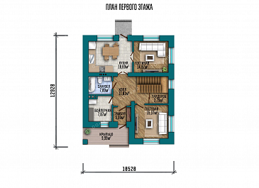 Проект двухэтажного дома с балконом / План 1 этажа Проект двухэтажного дома с балконом / План 1 этажа