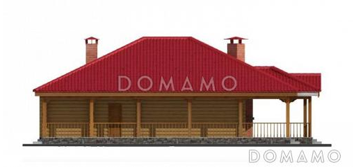 Проект бани из бревна с просторной террасой и барбекю / Фасад 3