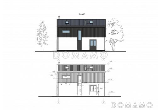 Проект дома дома с тремя спальнями, кабинетом, баней и постирочной / Фасад 1