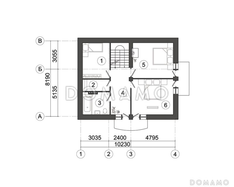 Проект современного загородного дома на семью из трех-шести человек / План мансардного этажа