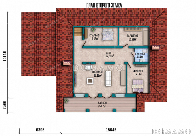 Проект дома с сауной в цокольном этаже, навесом для машины и гостиной на мансарде / План мансардного этажа Проект дома с сауной в цокольном этаже, навесом для машины и гостиной на мансарде / План мансардного этажа