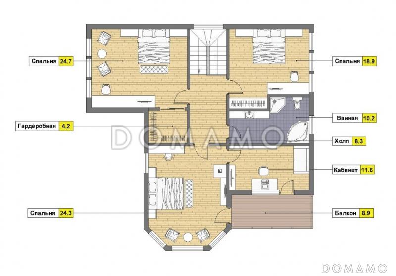 Проект дома из кирпича с эркером и балконом / План 2 этажа