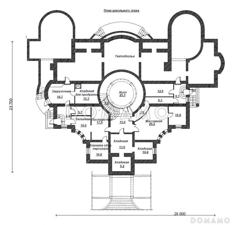 Проект двухэтажного дома из кирпича с цокольным этажом / План цокольного этажа