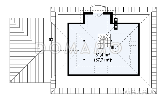 Проект одноэтажного дома из газобетона с мансардой и балконом и гаражом на два автомобиля / План мансардного этажа