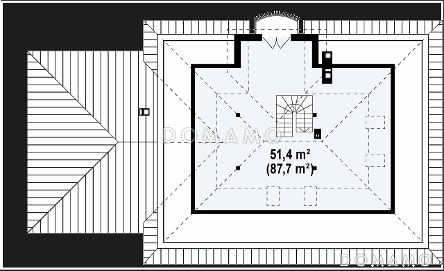 Проект одноэтажного дома из газобетона с мансардой и балконом и гаражом на два автомобиля / План мансардного этажа Проект одноэтажного дома из газобетона с мансардой и балконом и гаражом на два автомобиля / План мансардного этажа