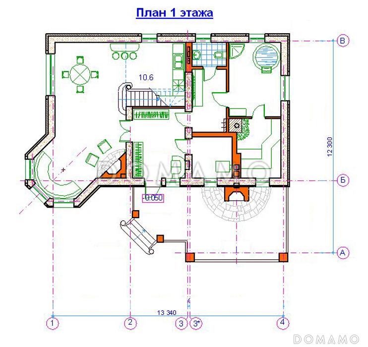 Проект бани с мансардным этажом / План 1 этажа