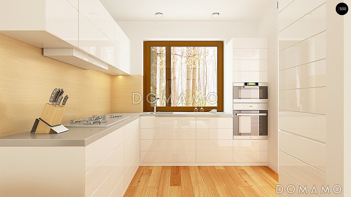 Проект компактного одноэтажного дома небольшой площади из кирпича с двумя спальнями Проект компактного одноэтажного дома небольшой площади из кирпича с двумя спальнями