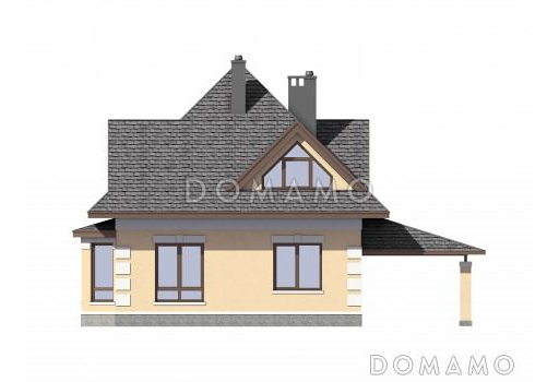 Проект дома из газобетона с многощипцовой крышей и навесом для авто / Фасад 4