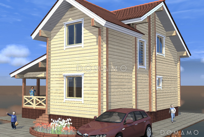 Проект коттеджа в брусовом исполнением с террасой Проект коттеджа в брусовом исполнением с террасой