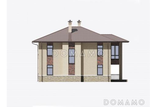 Проект двухэтажного газобетонного загородного дома с просторной гостиной-столовой и четырьмя спальнями / Фасад 3