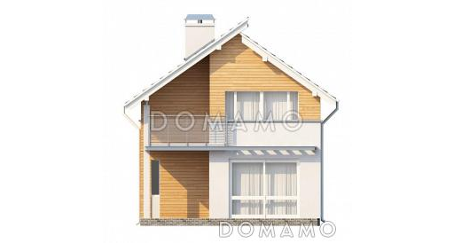 Проект небольшого мансардного дома из газобетона с отделкой планкеном / Фасад 2