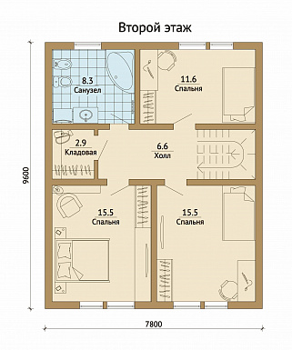 Проект каркасного дома с санузлом на втором этаже / План мансардного этажа