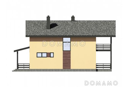 Проект дома с двумя террасами, эркером, просторной гостиной, кабинетом / Фасад 4