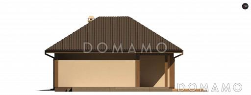 Проект небольшого одноэтажного дома из газобетона с тремя спальнями, красивой угловой террасой и гаражом / Фасад 3